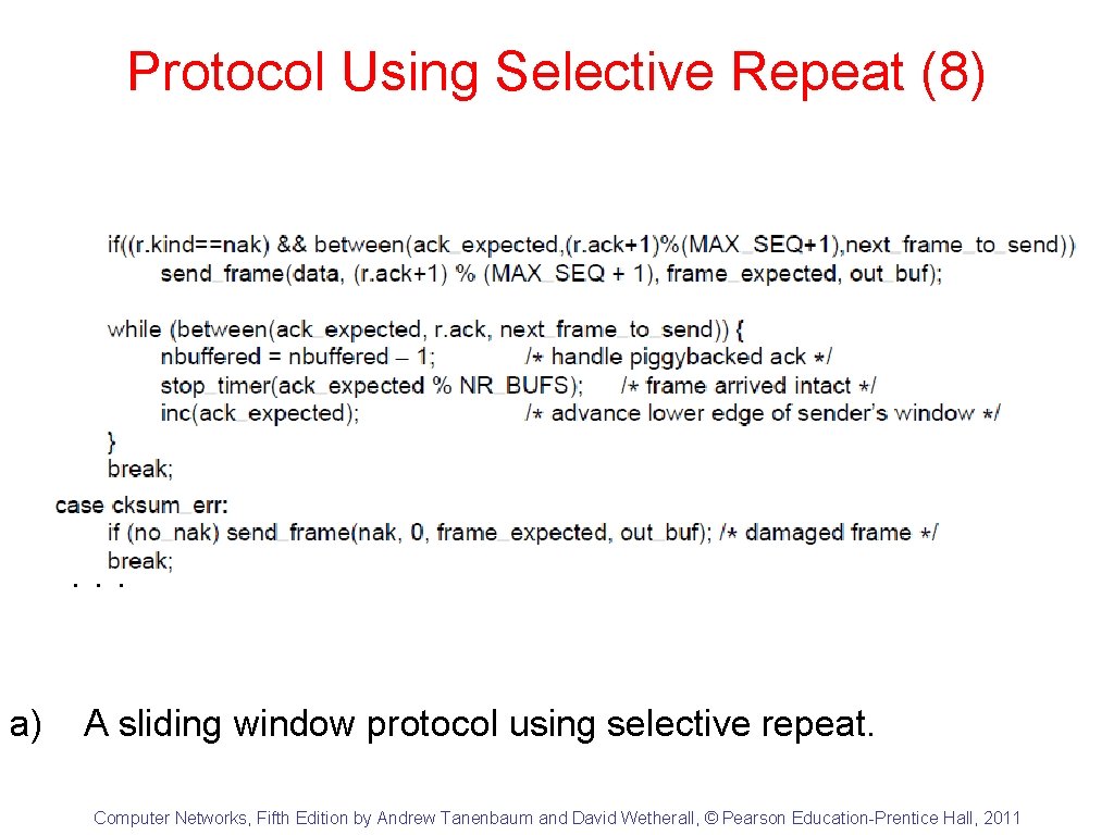 Protocol Using Selective Repeat (8) . . . a) A sliding window protocol using