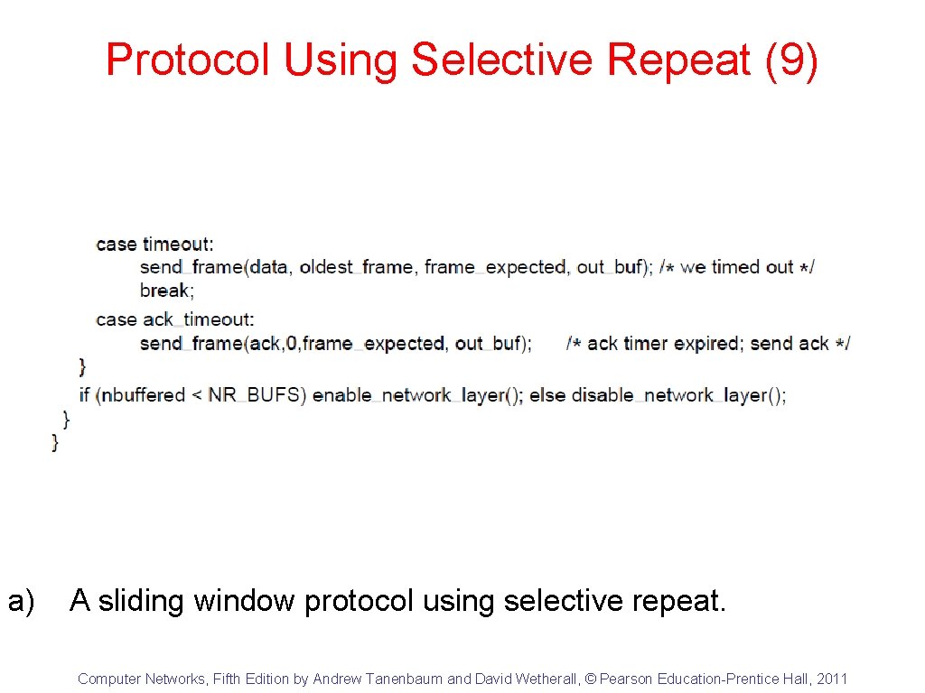 Protocol Using Selective Repeat (9) a) A sliding window protocol using selective repeat. Computer