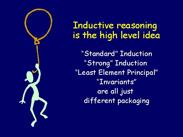 Inductive reasoning is the high level idea “Standard” Induction “Strong” Induction “Least Element Principal”