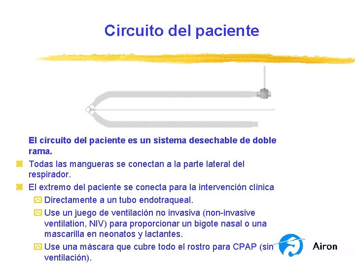 Circuito del paciente El circuito del paciente es un sistema desechable de doble rama.