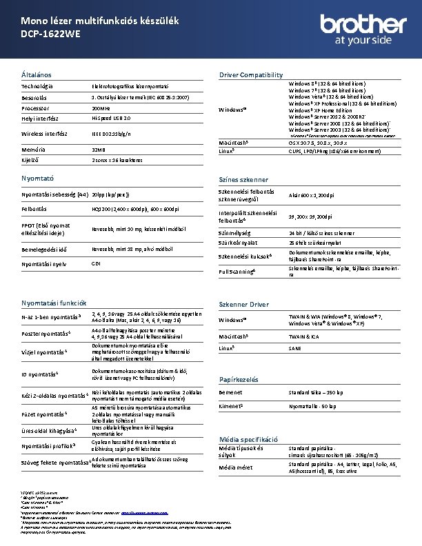 Mono lézer multifunkciós készülék DCP-1622 WE Általános Driver Compatibility Technológia Elektrofotografikus lézernyomtató Besorolás　　　 1.