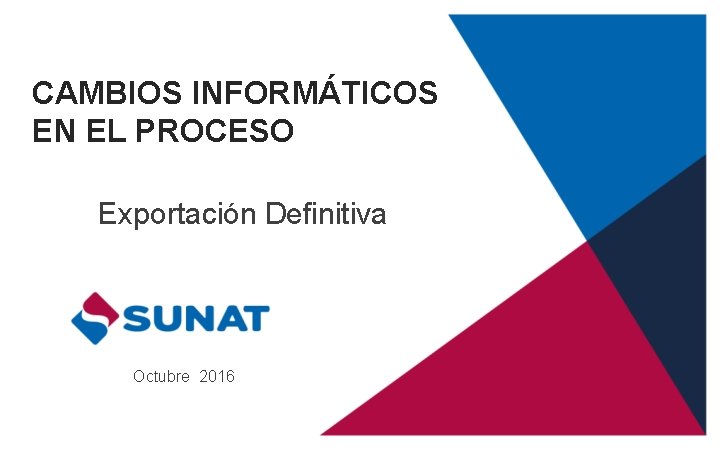 CAMBIOS INFORMÁTICOS EN EL PROCESO Exportación Definitiva Octubre 2016 