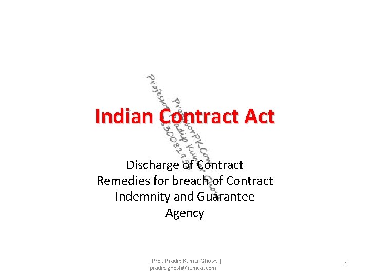 Indian Contract Act Discharge of Contract Remedies for breach of Contract Indemnity and Guarantee