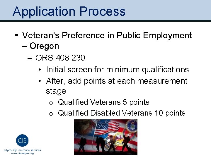 Application Process § Veteran’s Preference in Public Employment – Oregon ‒ ORS 408. 230