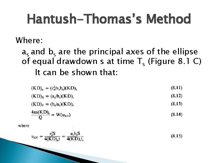 Hantush-Thomas’s Method Where: as and bs are the principal axes of the ellipse of