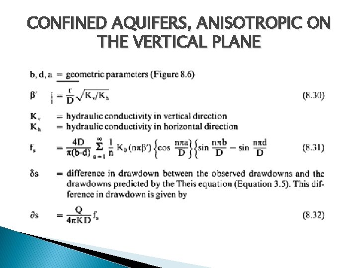 CONFINED AQUIFERS, ANISOTROPIC ON THE VERTICAL PLANE 