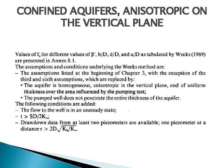 CONFINED AQUIFERS, ANISOTROPIC ON THE VERTICAL PLANE 