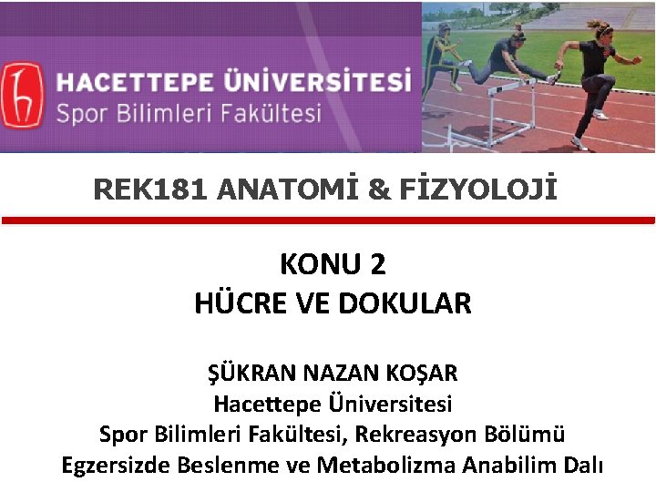 REK 181 ANATOMİ & FİZYOLOJİ KONU 2 HÜCRE VE DOKULAR ŞÜKRAN NAZAN KOŞAR Hacettepe