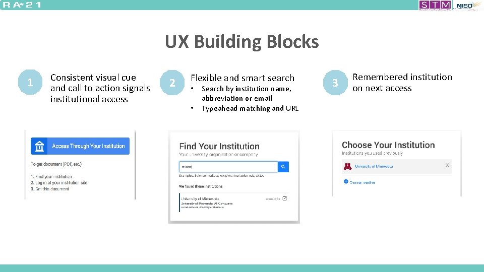 UX Building Blocks 1 Consistent visual cue and call to action signals institutional access