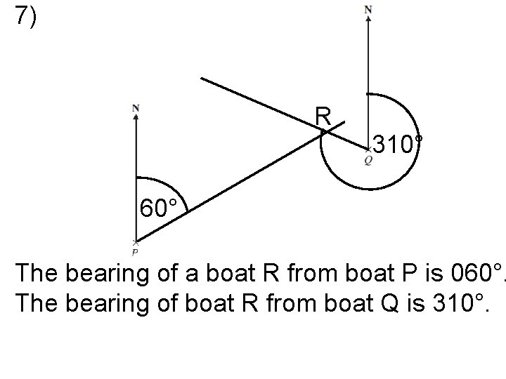 7) R 310° 60° The bearing of a boat R from boat P is