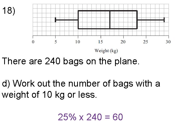 18) There are 240 bags on the plane. d) Work out the number of