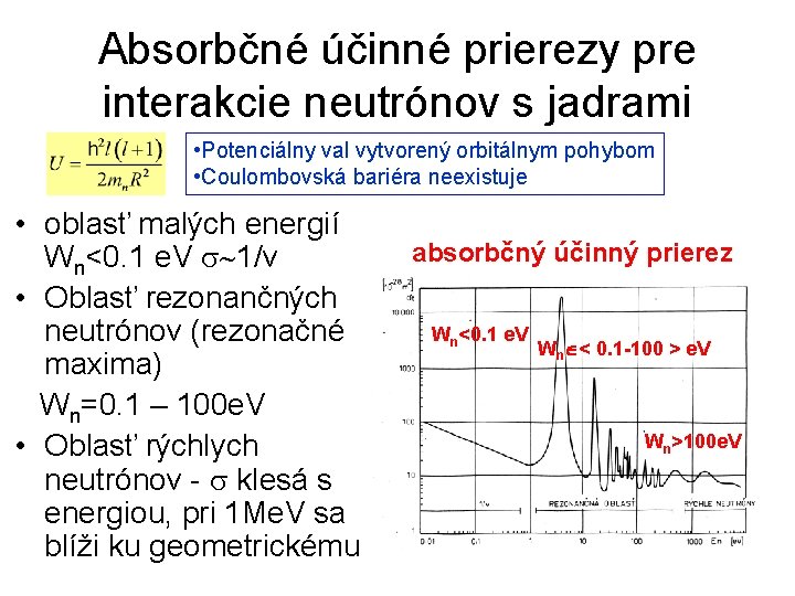 Absorbčné účinné prierezy pre interakcie neutrónov s jadrami • Potenciálny val vytvorený orbitálnym pohybom