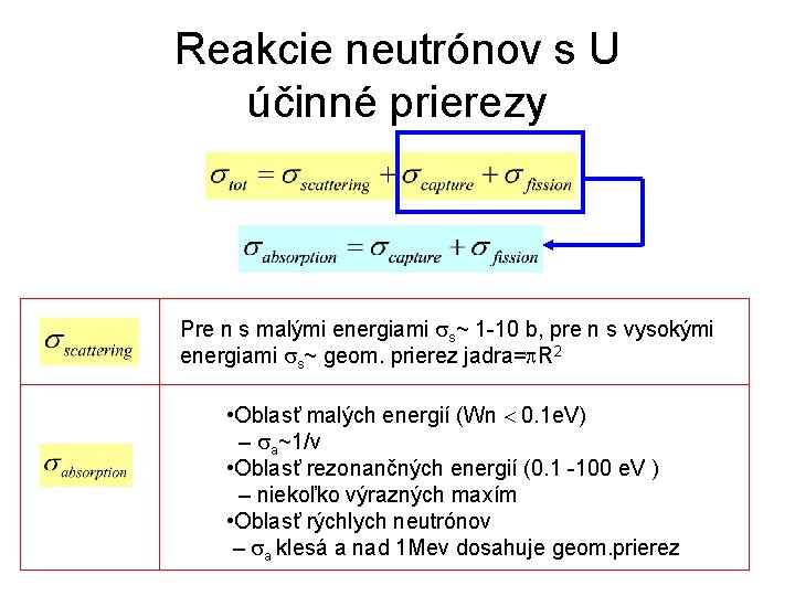 Reakcie neutrónov s U účinné prierezy Pre n s malými energiami s~ 1 -10