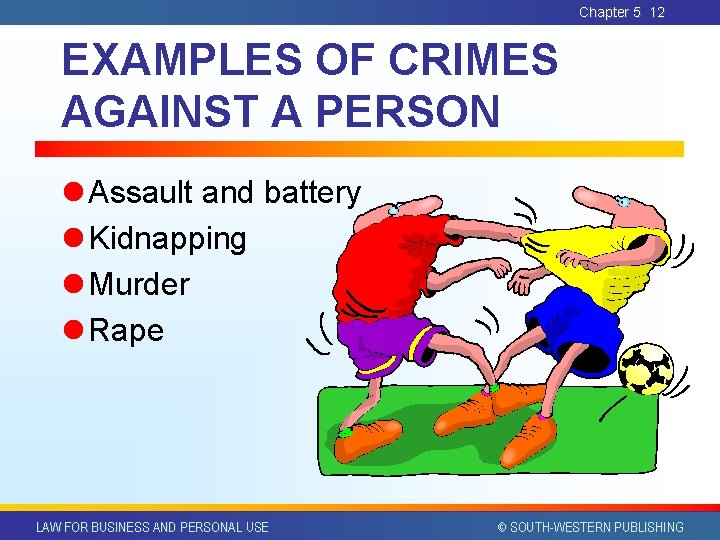 Chapter 5 12 EXAMPLES OF CRIMES AGAINST A PERSON l Assault and battery l Chapter 5 12 EXAMPLES OF CRIMES AGAINST A PERSON l Assault and battery l