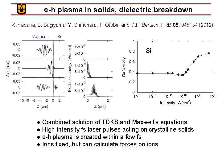 e-h plasma in solids, dielectric breakdown K. Yabana, S. Sugiyama, Y. Shinohara, T. Otobe,