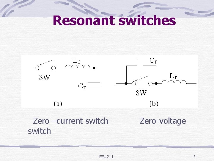  Resonant switches Zero –current switch EE 4211 Zero-voltage 3 