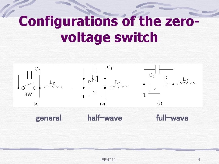 Configurations of the zerovoltage switch general half-wave EE 4211 full-wave 4 