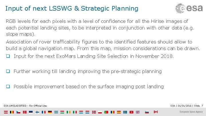 Input of next LSSWG & Strategic Planning RGB levels for each pixels with a