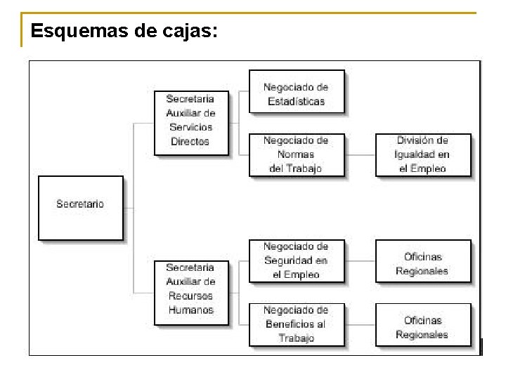 Esquemas de cajas: Para representar estructuras jerárquicas, organizaciones. 