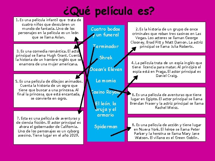 ¿Qué película es? 1. Es una película infantil que trata de cuatro niños que