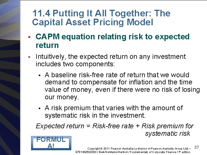 11. 4 Putting It All Together: The Capital Asset Pricing Model § CAPM equation