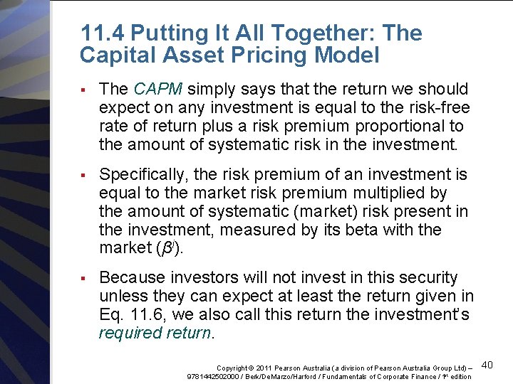 11. 4 Putting It All Together: The Capital Asset Pricing Model § The CAPM