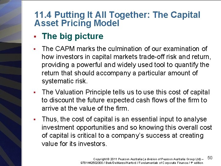 11. 4 Putting It All Together: The Capital Asset Pricing Model § The big