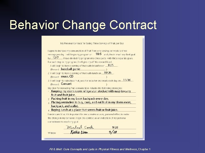 Behavior Change Contract Fit & Well: Core Concepts and Labs in Physical Fitness and