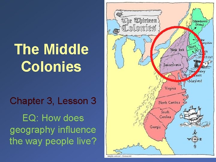The Middle Colonies Chapter 3, Lesson 3 EQ: How does geography influence the way