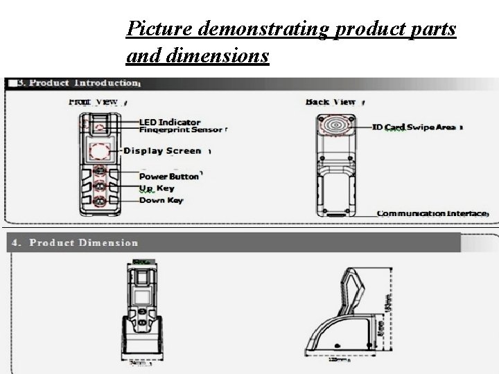 Picture demonstrating product parts and dimensions 