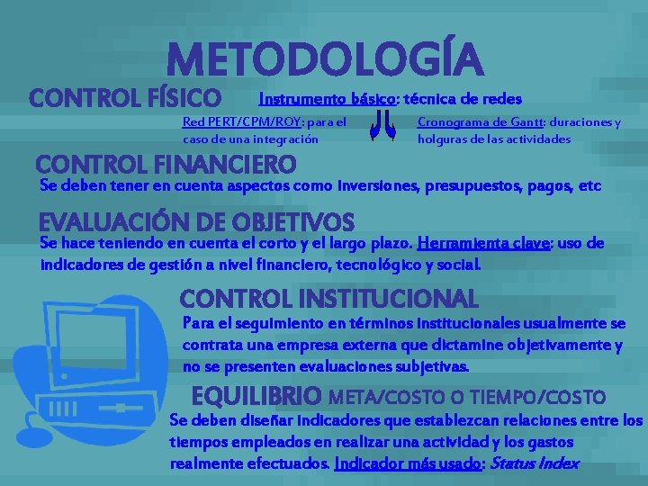 METODOLOGÍA CONTROL FÍSICO Instrumento básico: técnica de redes Red PERT/CPM/ROY: para el caso de