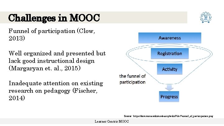 Challenges in MOOC Funnel of participation (Clow, 2013) Well organized and presented but lack Challenges in MOOC Funnel of participation (Clow, 2013) Well organized and presented but lack