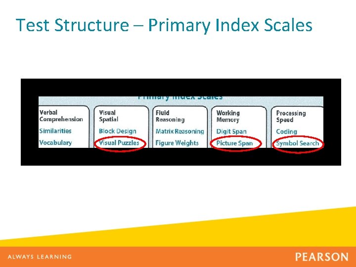 Test Structure – Primary Index Scales 