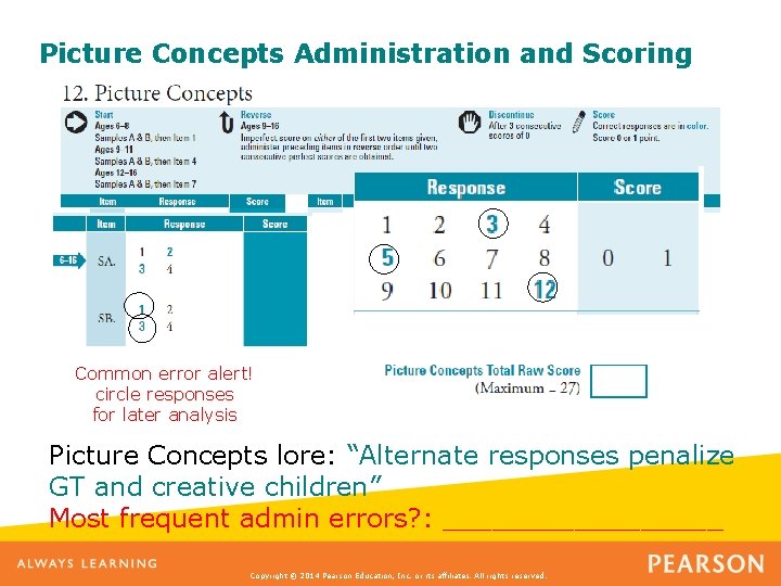 Picture Concepts Administration and Scoring Common error alert! circle responses for later analysis Picture