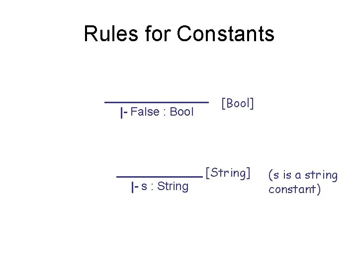 Rules for Constants |- False : Bool |- s : String [Bool] [String] (s