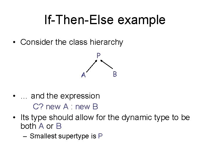 If-Then-Else example • Consider the class hierarchy P A B • … and the