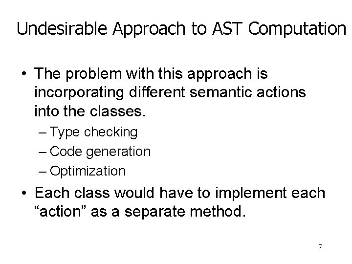 Undesirable Approach to AST Computation • The problem with this approach is incorporating different