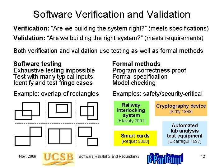 Software Verification and Validation Verification: “Are we building the system right? ” (meets specifications) Software Verification and Validation Verification: “Are we building the system right? ” (meets specifications)