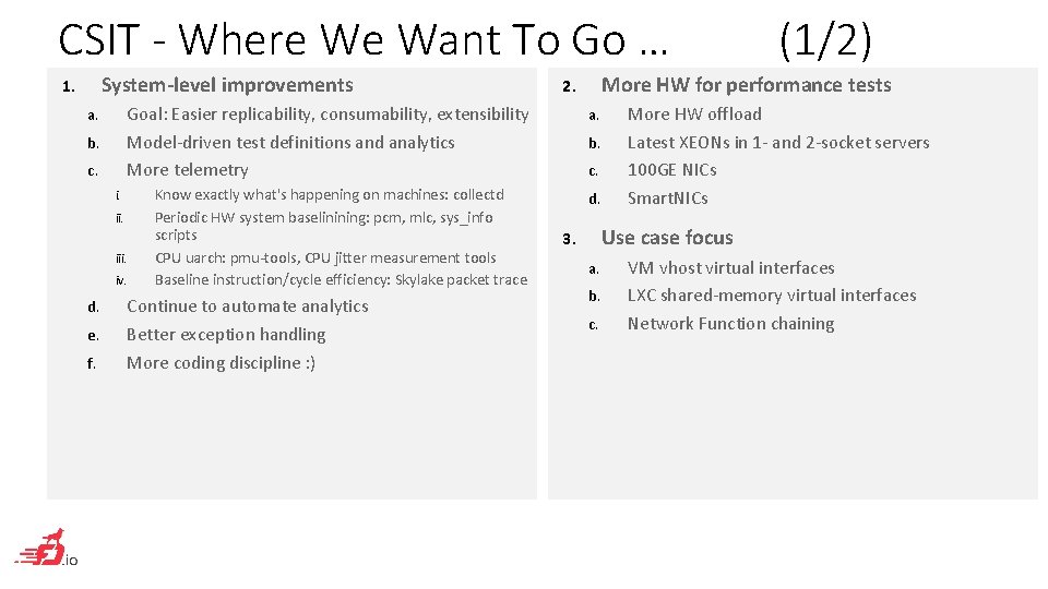 CSIT - Where We Want To Go … System-level improvements 1. a. b. c.