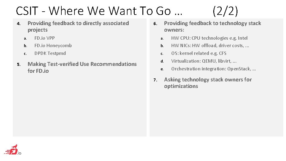 CSIT - Where We Want To Go … Providing feedback to directly associated projects