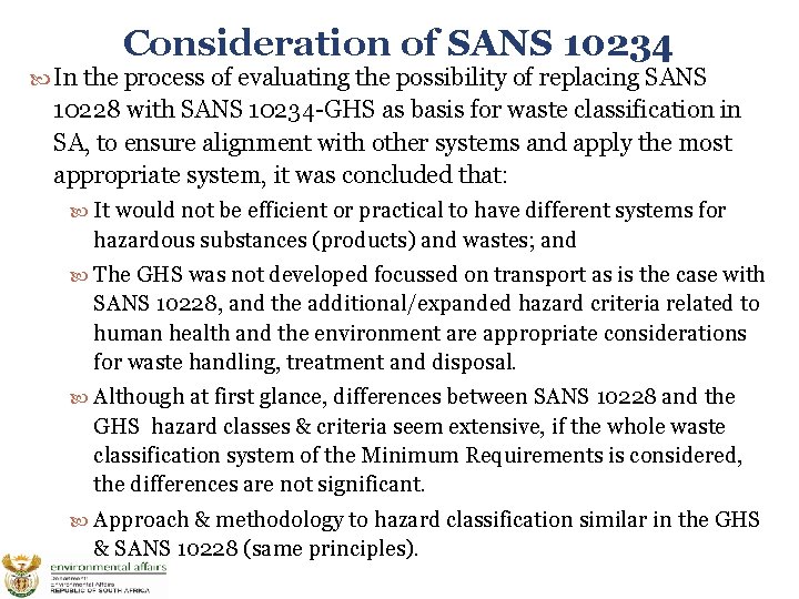 Consideration of SANS 10234 In the process of evaluating the possibility of replacing SANS