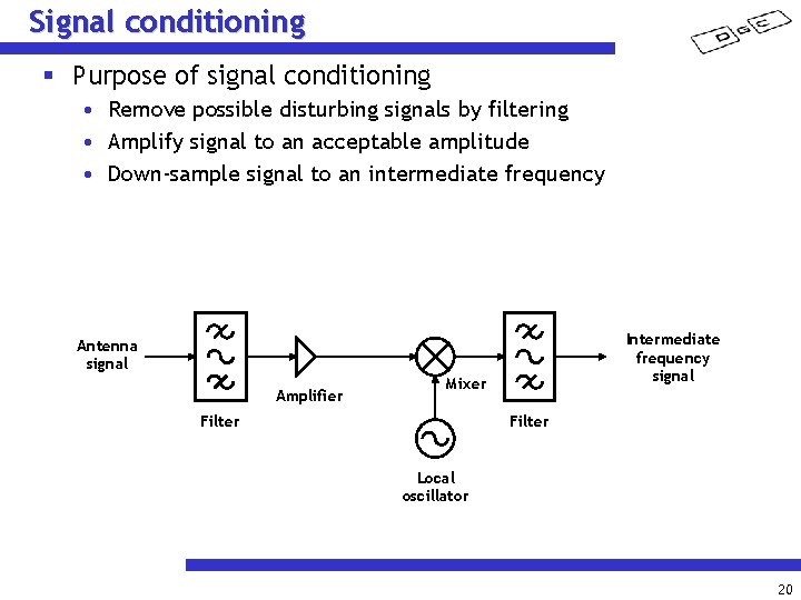 Signal conditioning § Purpose of signal conditioning • Remove possible disturbing signals by filtering