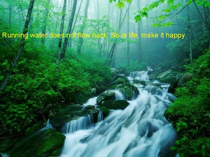 Running water does not flow back. So is life, make it happy. 