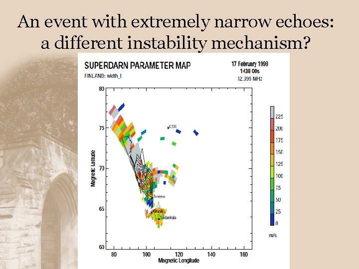 An event with extremely narrow echoes: a different instability mechanism? 