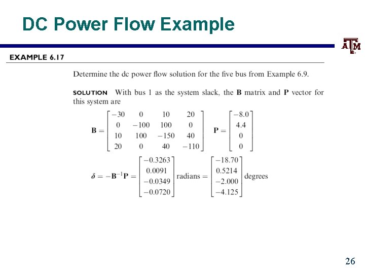 DC Power Flow Example 26 