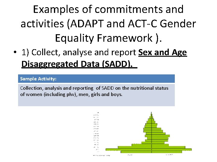 Examples of commitments and activities (ADAPT and ACT-C Gender Equality Framework ). • 1)