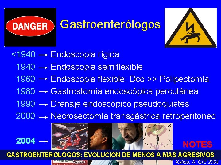 Gastroenterólogos <1940 1960 1980 1990 2004 Endoscopia rígida Endoscopia semiflexible Endoscopia flexible: Dco >>