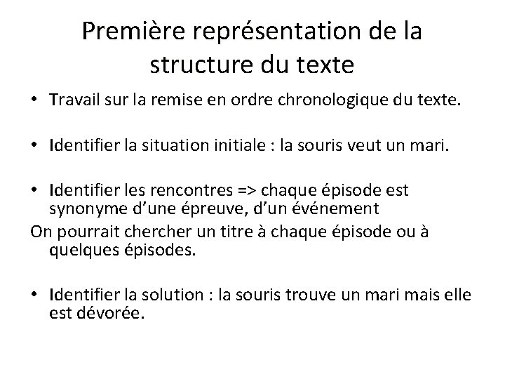 Première représentation de la structure du texte • Travail sur la remise en ordre