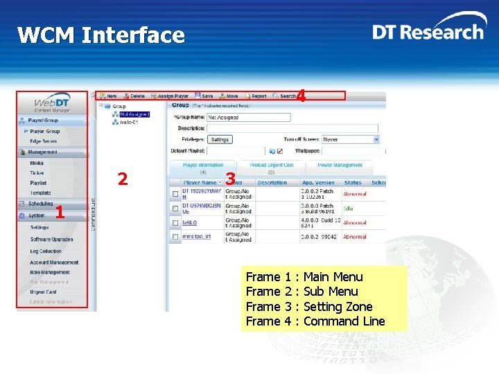 WCM Interface 4 2 3 1 Frame 1 2 3 4 : : Main