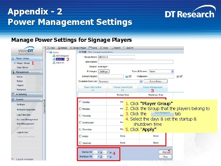 Appendix - 2 Power Management Settings Manage Power Settings for Signage Players 1 2